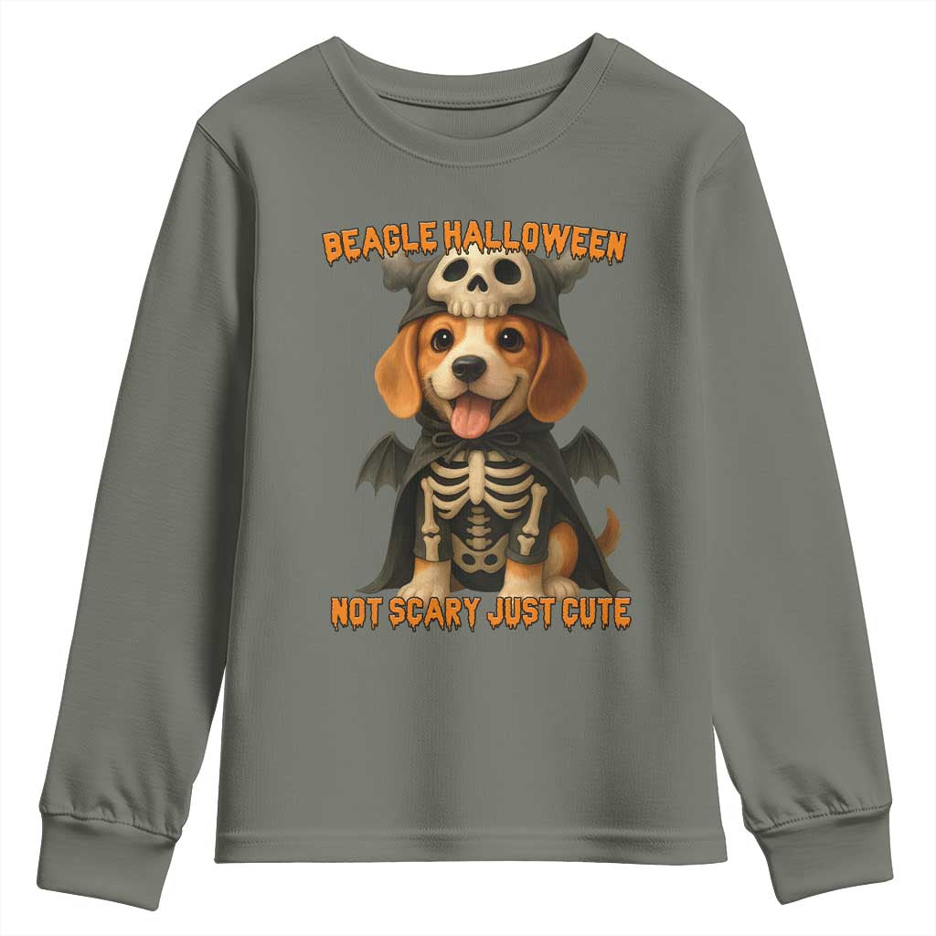 Beagle Halloween Skeleton Youth Sweatshirt Not Scary Just Cute Dog Lover TS12 Military Green Print Your Wear