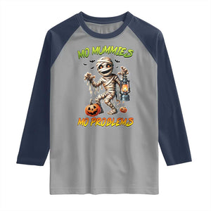Halloween Mummy Raglan Shirt Funny Mo Mummies Mo Problems TS12 Sport Gray Navy Print Your Wear