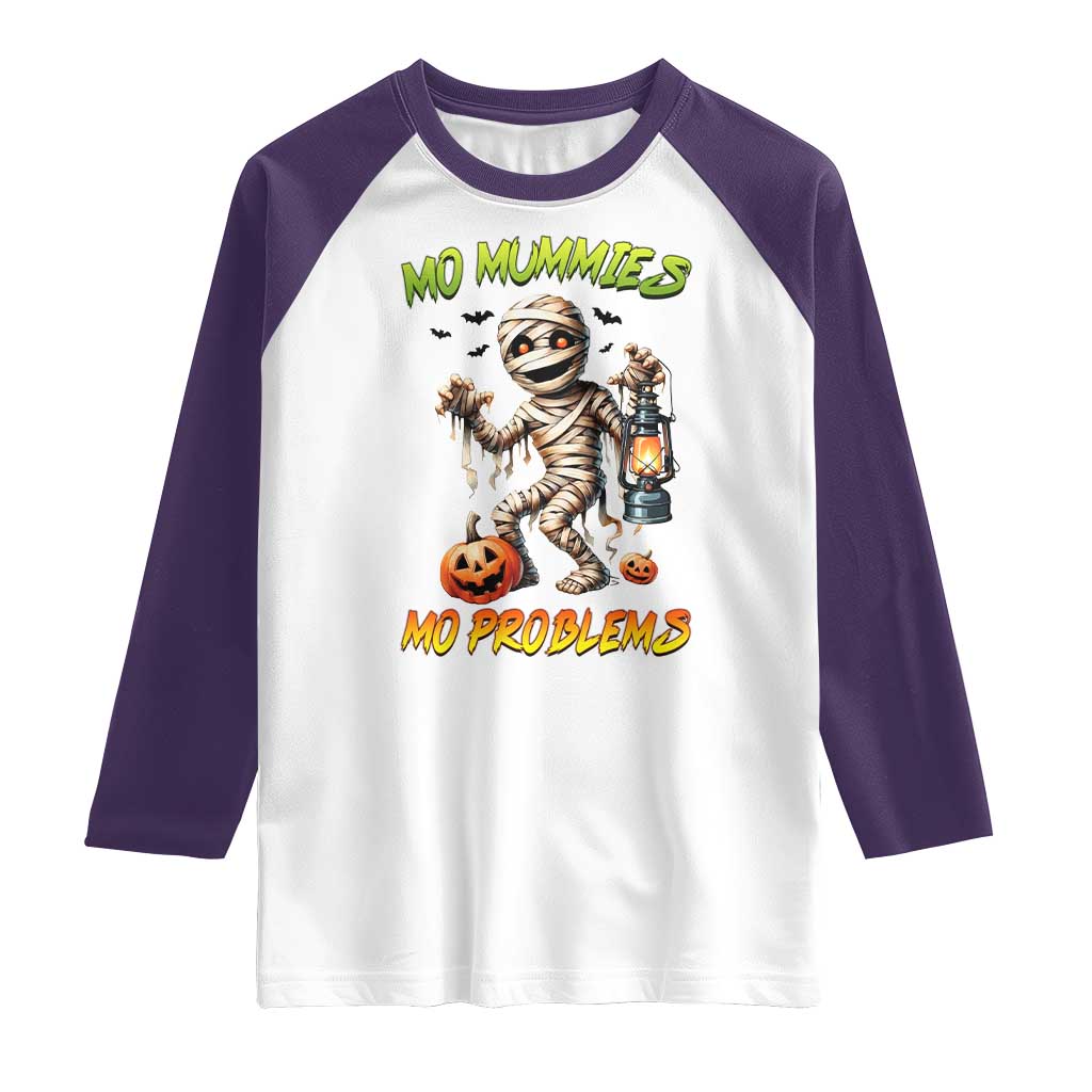 Halloween Mummy Raglan Shirt Funny Mo Mummies Mo Problems TS12 White Purple Print Your Wear