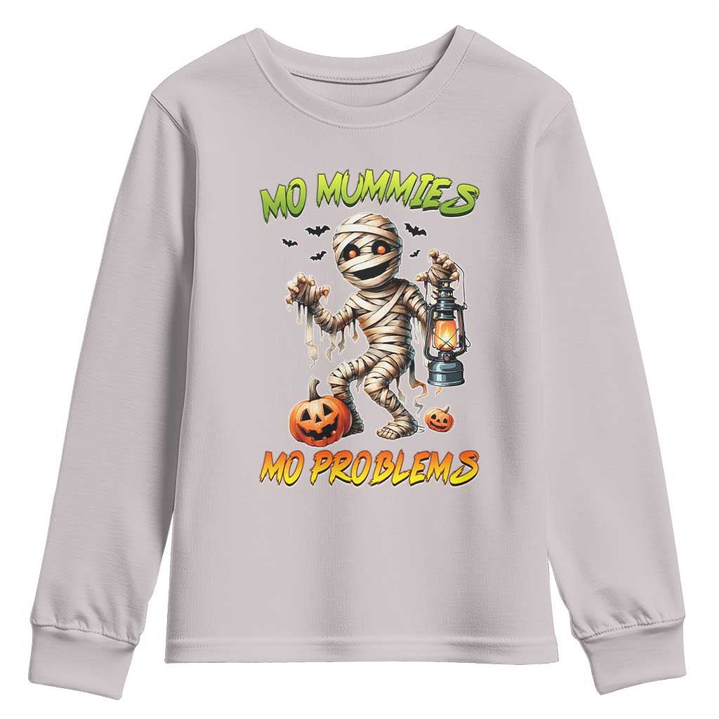Halloween Mummy Youth Sweatshirt Funny Mo Mummies Mo Problems TS12 Ice Gray Print Your Wear