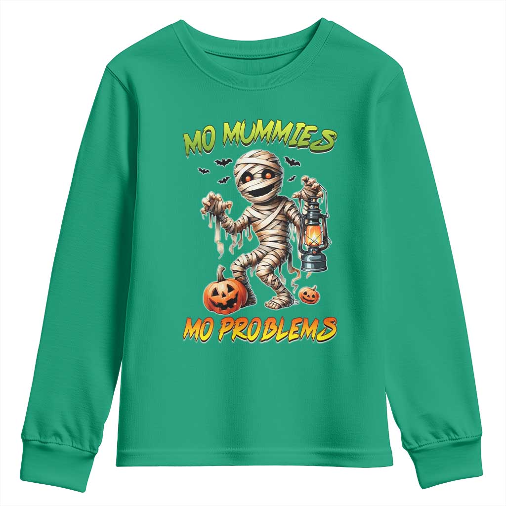 Halloween Mummy Youth Sweatshirt Funny Mo Mummies Mo Problems TS12 Irish Green Print Your Wear
