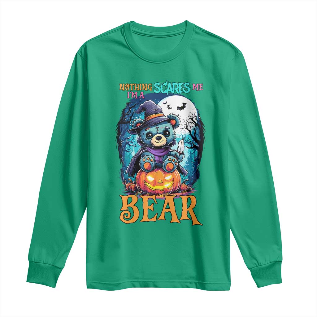 Halloween Killer Witch Teddy Bear Long Sleeve Shirt Nothing Scares Me TS12 Irish Green Print Your Wear
