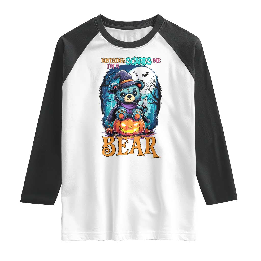 Halloween Killer Witch Teddy Bear Raglan Shirt Nothing Scares Me TS12 White Black Print Your Wear