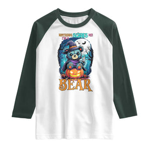 Halloween Killer Witch Teddy Bear Raglan Shirt Nothing Scares Me TS12 White Dark Forest Green Print Your Wear