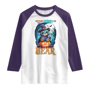 Halloween Killer Witch Teddy Bear Raglan Shirt Nothing Scares Me TS12 White Purple Print Your Wear
