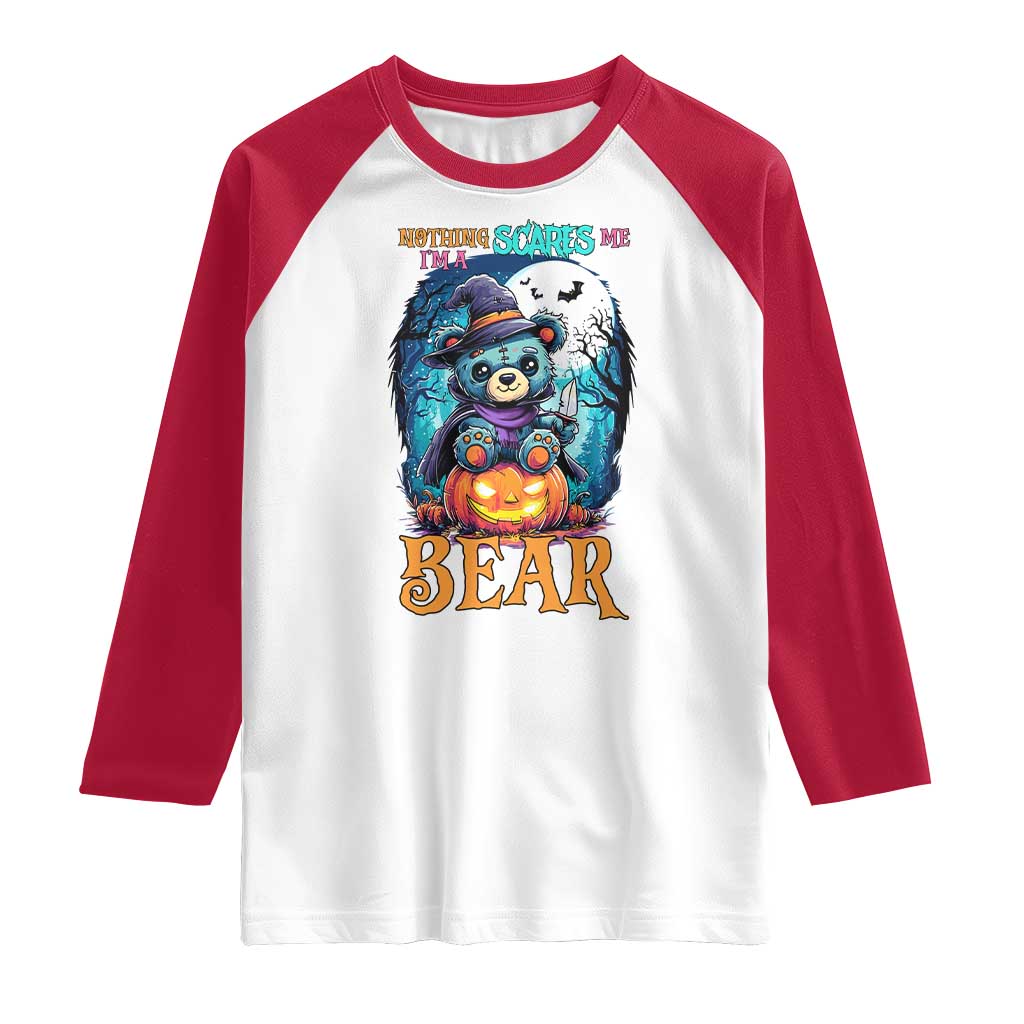 Halloween Killer Witch Teddy Bear Raglan Shirt Nothing Scares Me TS12 White Red Print Your Wear