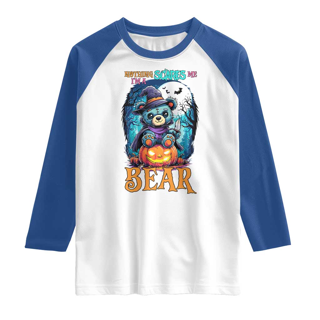 Halloween Killer Witch Teddy Bear Raglan Shirt Nothing Scares Me TS12 White Royal Print Your Wear