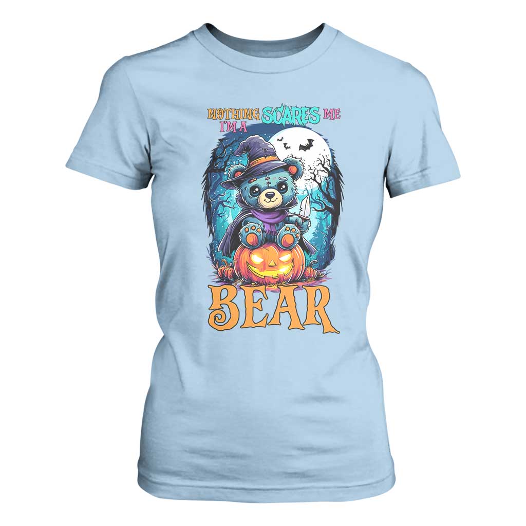 Halloween Killer Witch Teddy Bear T Shirt For Women Nothing Scares Me TS12 Light Blue Print Your Wear