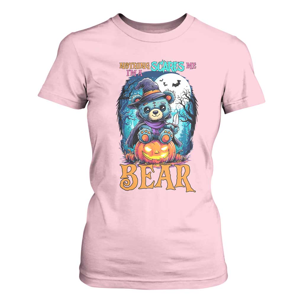 Halloween Killer Witch Teddy Bear T Shirt For Women Nothing Scares Me TS12 Light Pink Print Your Wear