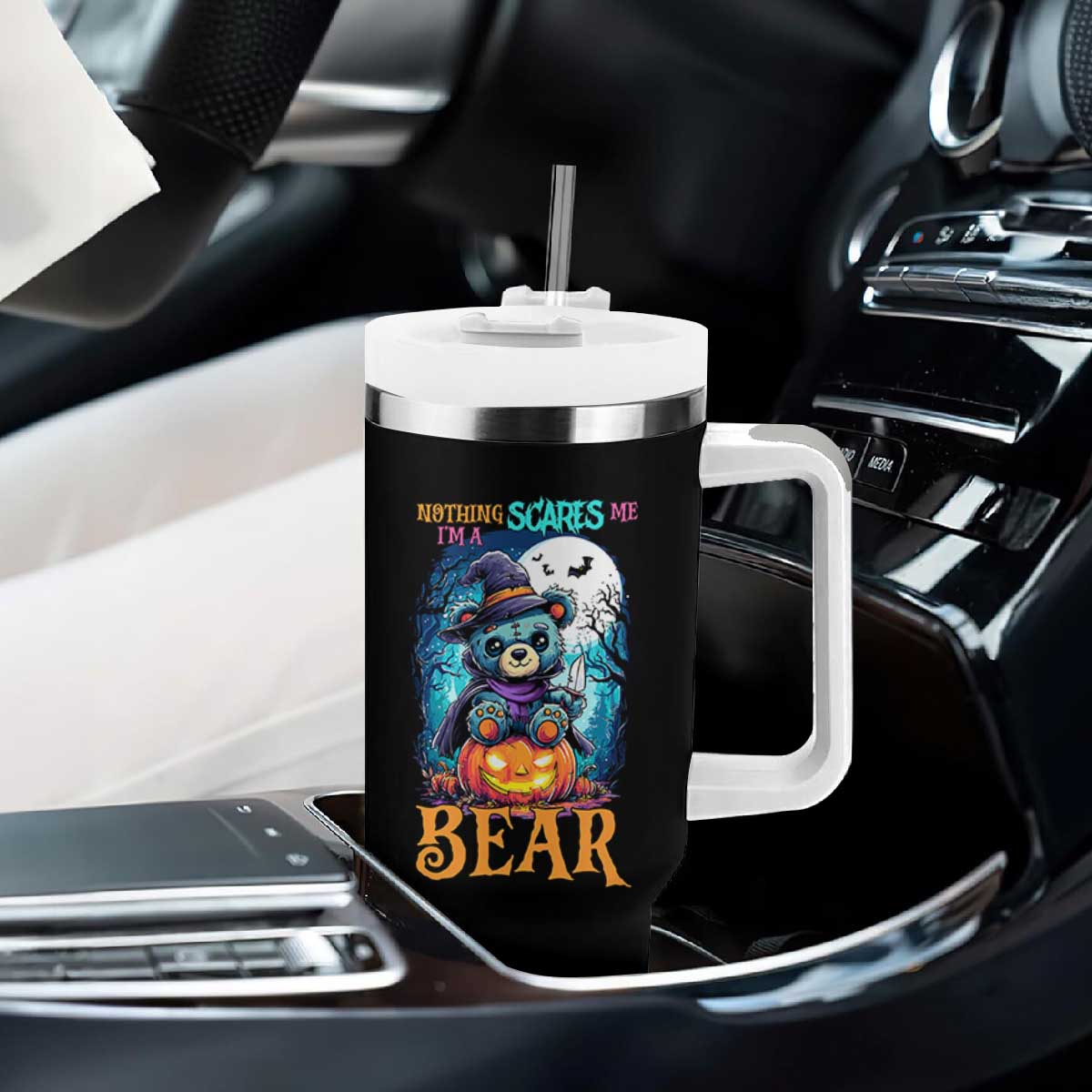 Halloween Killer Witch Teddy Bear Tumbler With Handle Nothing Scares Me TS12 Print Your Wear