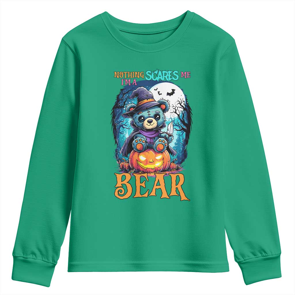Halloween Killer Witch Teddy Bear Youth Sweatshirt Nothing Scares Me TS12 Irish Green Print Your Wear