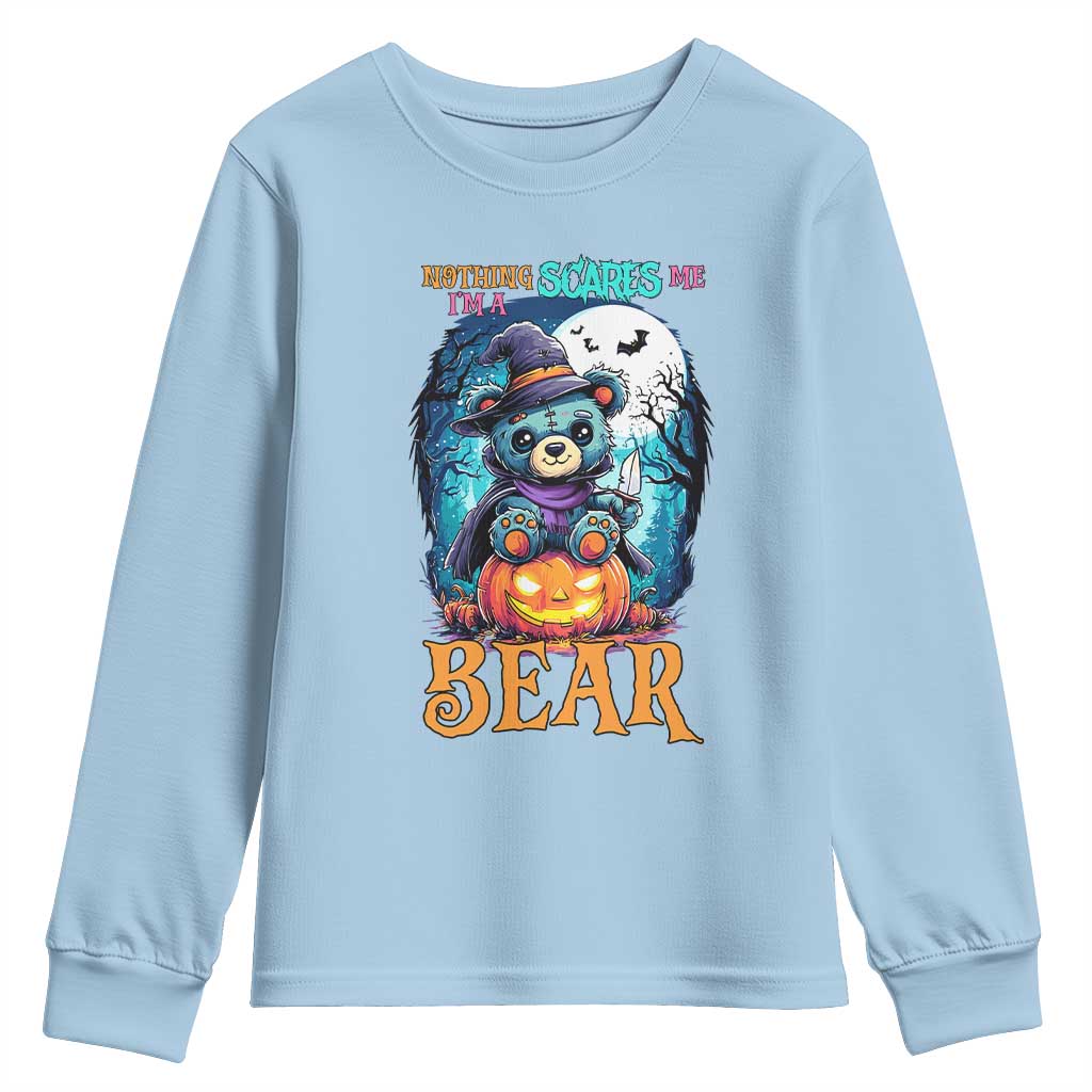 Halloween Killer Witch Teddy Bear Youth Sweatshirt Nothing Scares Me TS12 Light Blue Print Your Wear