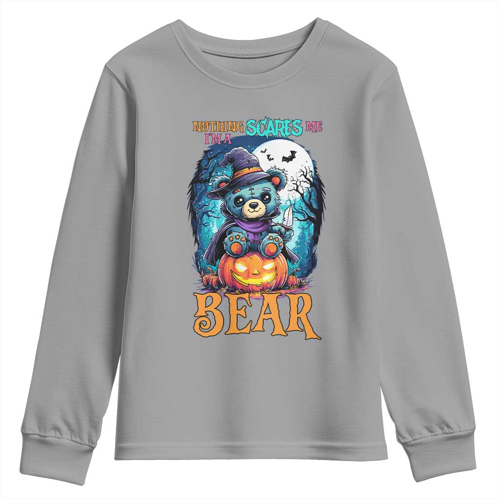 Halloween Killer Witch Teddy Bear Youth Sweatshirt Nothing Scares Me TS12 Sport Gray Print Your Wear