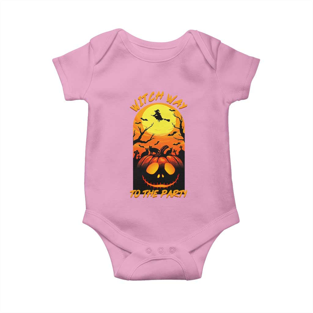 Halloween Witch Way To The Party Baby Onesie Black Cat Pumpkin TS12 Light Pink Print Your Wear