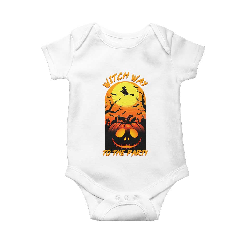 Halloween Witch Way To The Party Baby Onesie Black Cat Pumpkin TS12 White Print Your Wear