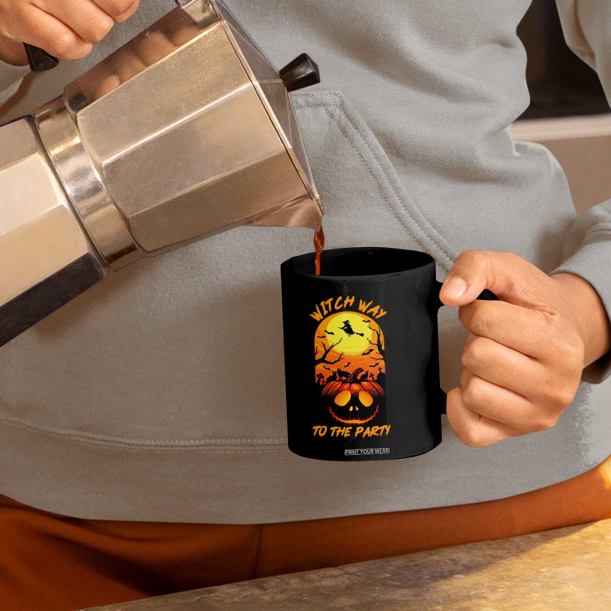 Halloween Witch Way To The Party Coffee Mug Black Cat Pumpkin TS12 Print Your Wear