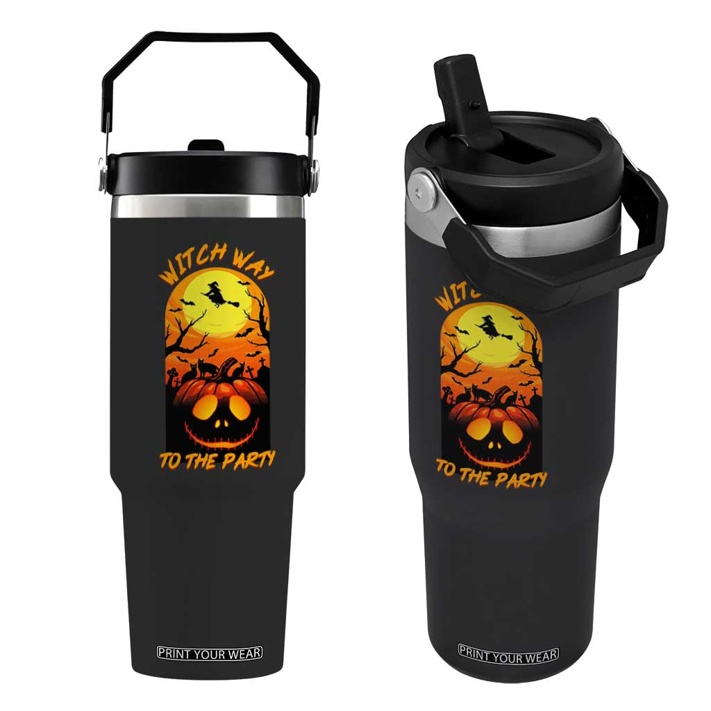 Halloween Witch Way To The Party Flip Straw Tumbler Black Cat Pumpkin TS12 One Size: 30 oz Black Print Your Wear