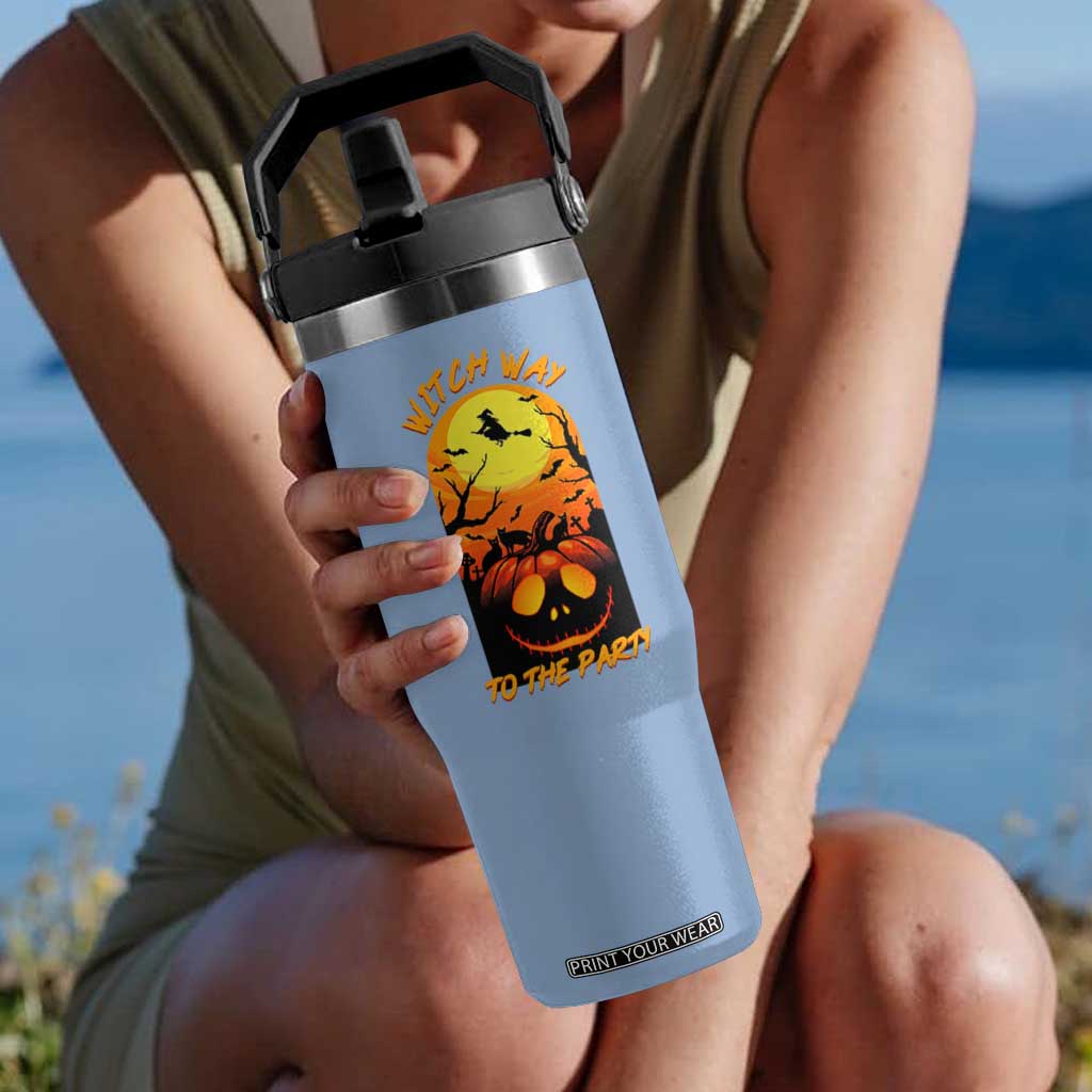 Halloween Witch Way To The Party Flip Straw Tumbler Black Cat Pumpkin TS12 One Size: 30 oz Light Blue Print Your Wear