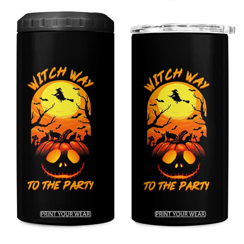 Halloween Witch Way To The Party 4 in 1 Can Cooler Tumbler Black Cat Pumpkin TS12 One Size: 16 oz Black Print Your Wear