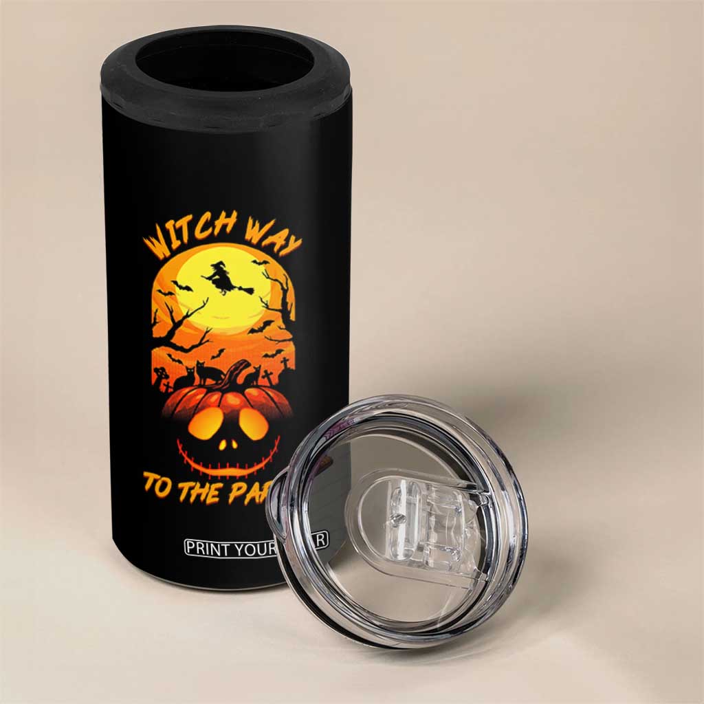 Halloween Witch Way To The Party 4 in 1 Can Cooler Tumbler Black Cat Pumpkin TS12 Print Your Wear