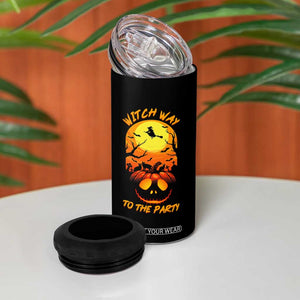 Halloween Witch Way To The Party 4 in 1 Can Cooler Tumbler Black Cat Pumpkin TS12 Print Your Wear