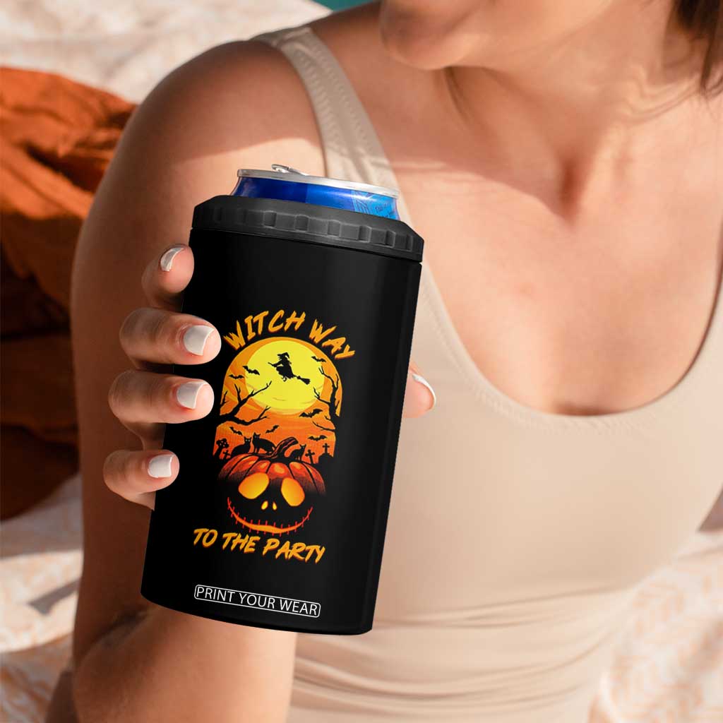 Halloween Witch Way To The Party 4 in 1 Can Cooler Tumbler Black Cat Pumpkin TS12 Print Your Wear