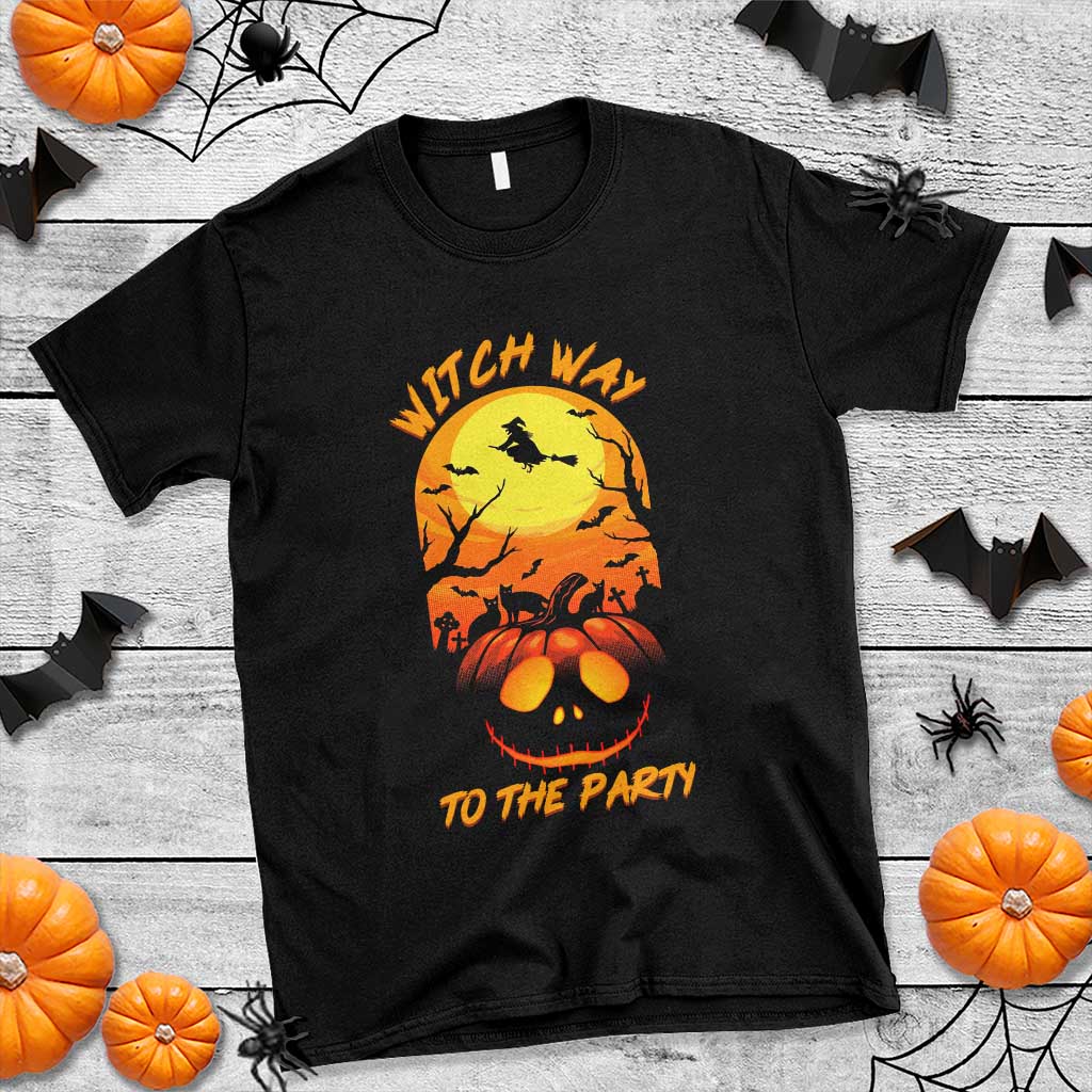 Halloween Witch Way To The Party T Shirt Black Cat Pumpkin TS12 Black Print Your Wear