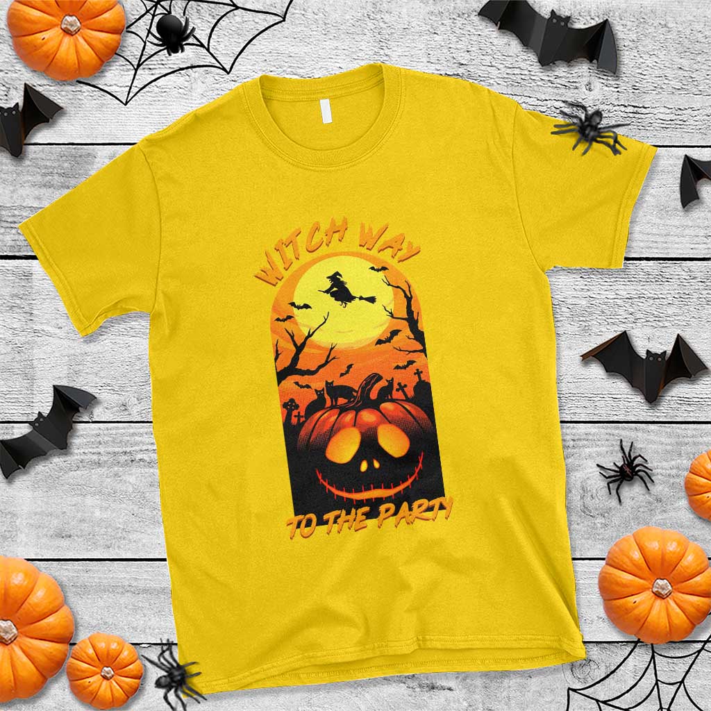 Halloween Witch Way To The Party T Shirt Black Cat Pumpkin TS12 Daisy Print Your Wear
