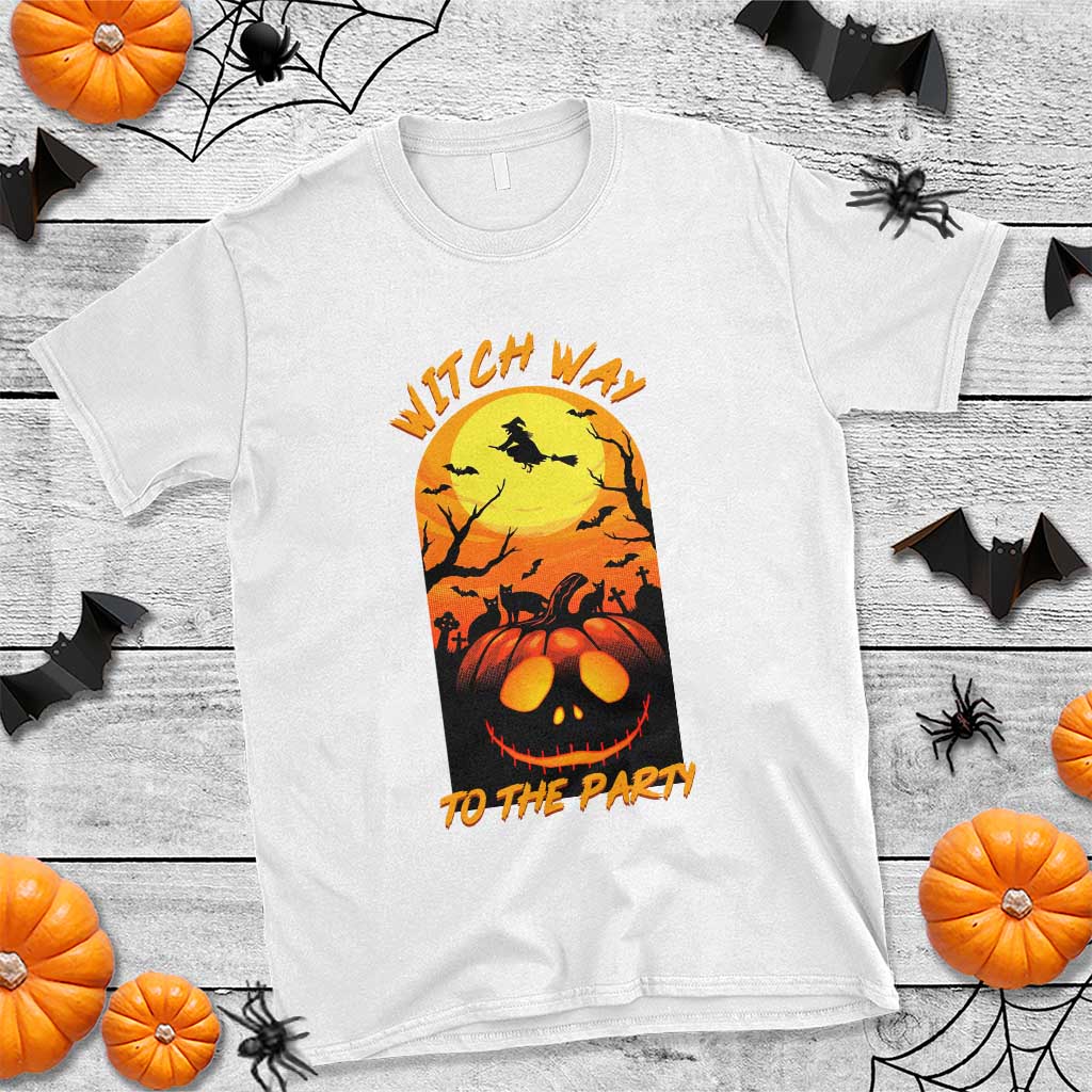 Halloween Witch Way To The Party T Shirt Black Cat Pumpkin TS12 White Print Your Wear