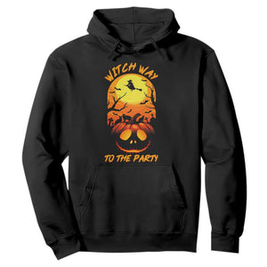Halloween Witch Way To The Party Hoodie Black Cat Pumpkin TS12 Black Print Your Wear