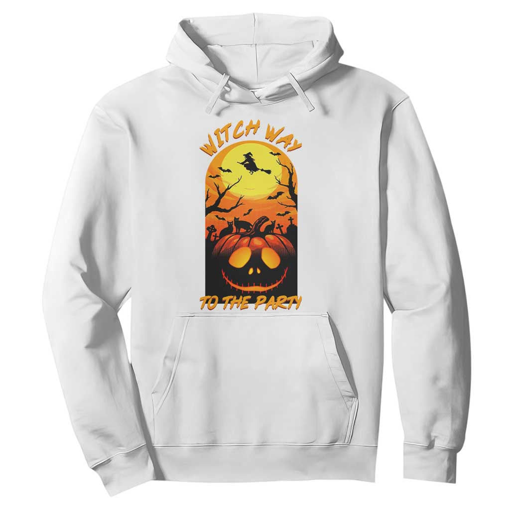 Halloween Witch Way To The Party Hoodie Black Cat Pumpkin TS12 White Print Your Wear