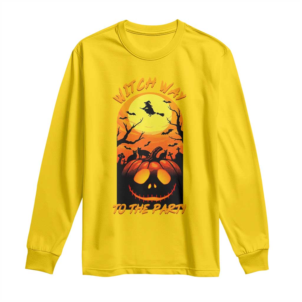 Halloween Witch Way To The Party Long Sleeve Shirt Black Cat Pumpkin TS12 Daisy Print Your Wear