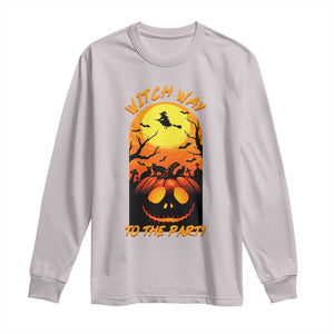 Halloween Witch Way To The Party Long Sleeve Shirt Black Cat Pumpkin TS12 Ice Gray Print Your Wear