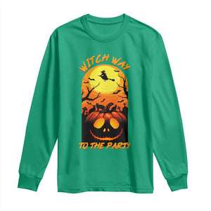 Halloween Witch Way To The Party Long Sleeve Shirt Black Cat Pumpkin TS12 Irish Green Print Your Wear