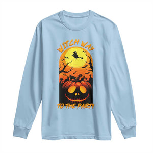 Halloween Witch Way To The Party Long Sleeve Shirt Black Cat Pumpkin TS12 Light Blue Print Your Wear