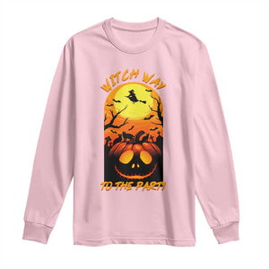 Halloween Witch Way To The Party Long Sleeve Shirt Black Cat Pumpkin TS12 Light Pink Print Your Wear