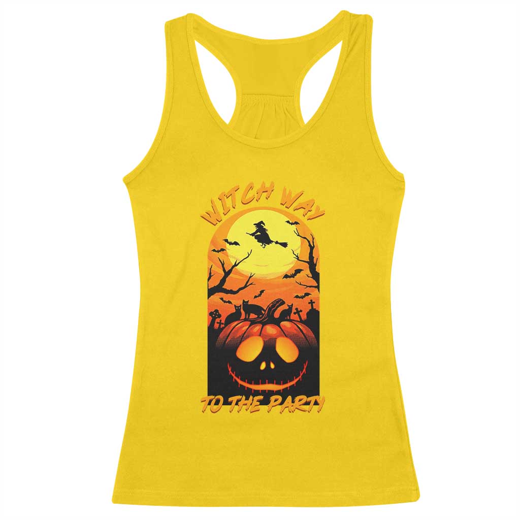 Halloween Witch Way To The Party Racerback Tank Top Black Cat Pumpkin TS12 Daisy Print Your Wear
