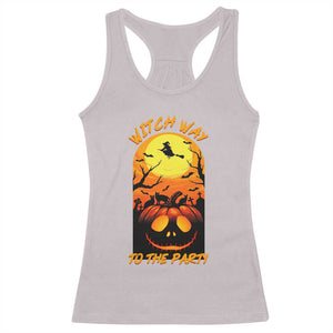 Halloween Witch Way To The Party Racerback Tank Top Black Cat Pumpkin TS12 Ice Gray Print Your Wear