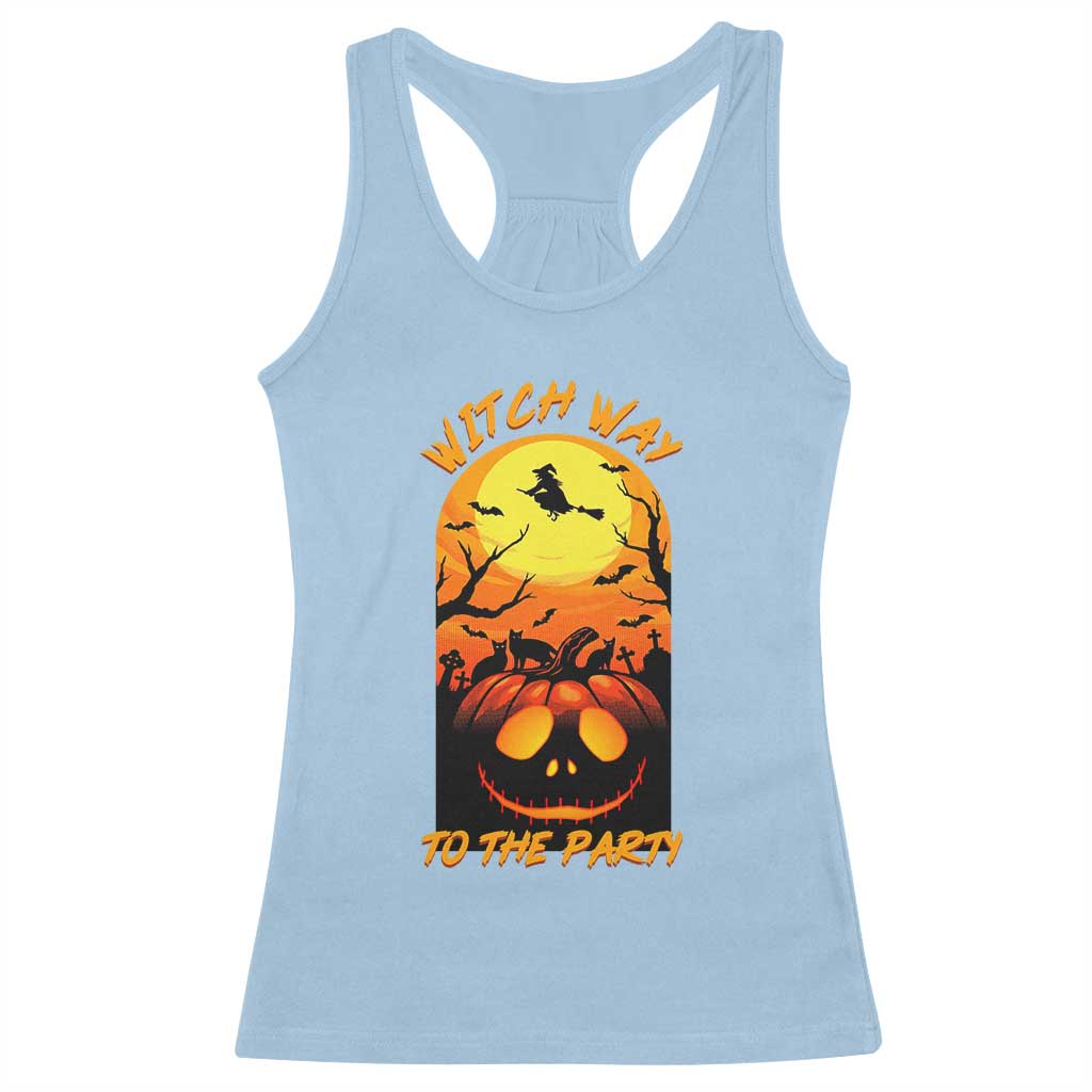 Halloween Witch Way To The Party Racerback Tank Top Black Cat Pumpkin TS12 Light Blue Print Your Wear