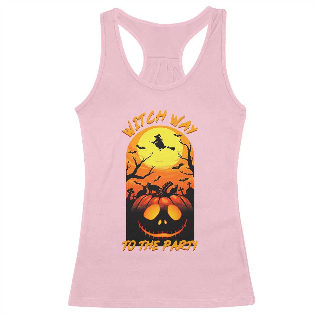 Halloween Witch Way To The Party Racerback Tank Top Black Cat Pumpkin TS12 Light Pink Print Your Wear