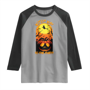 Halloween Witch Way To The Party Raglan Shirt Black Cat Pumpkin TS12 Sport Gray Black Print Your Wear