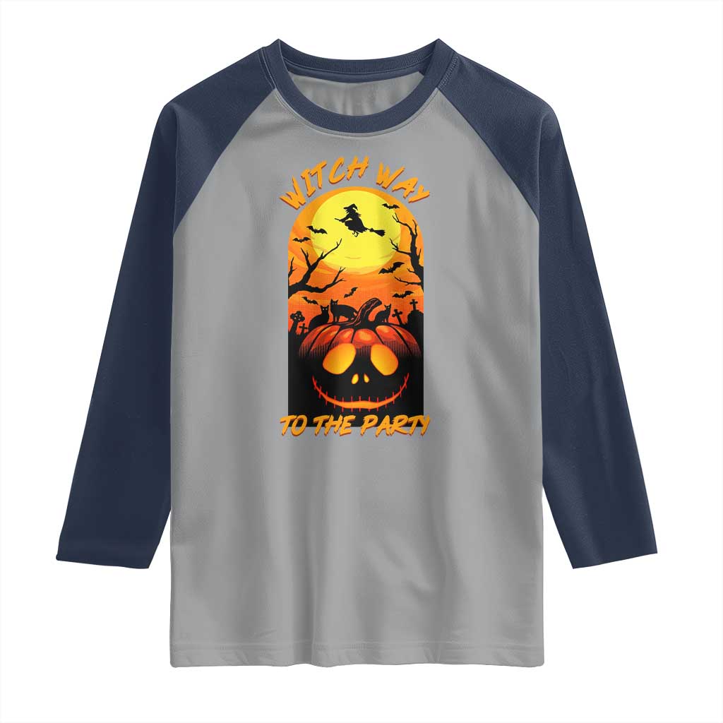 Halloween Witch Way To The Party Raglan Shirt Black Cat Pumpkin TS12 Sport Gray Navy Print Your Wear