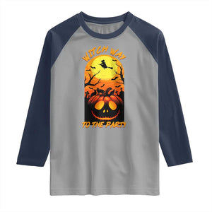 Halloween Witch Way To The Party Raglan Shirt Black Cat Pumpkin TS12 Sport Gray Navy Print Your Wear