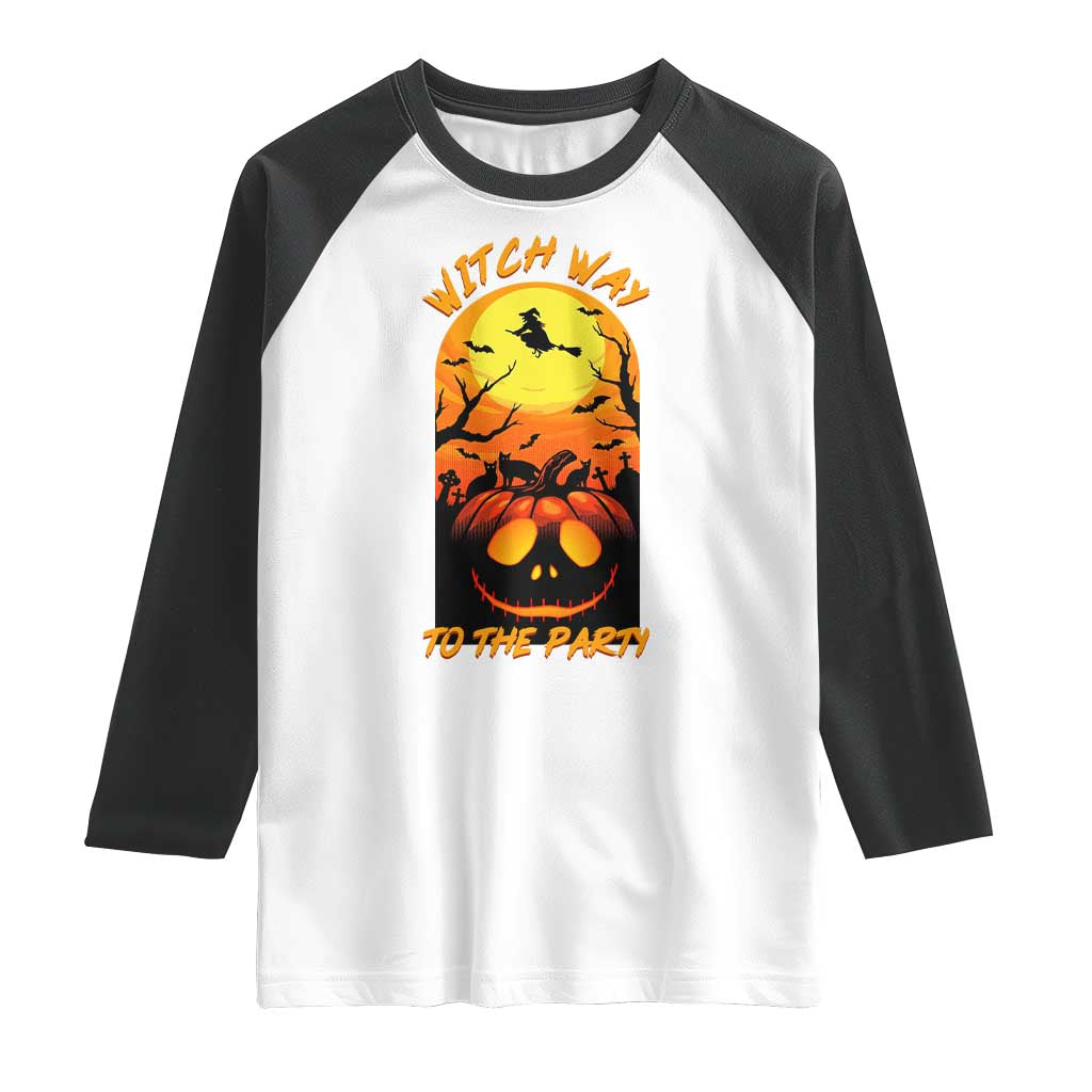 Halloween Witch Way To The Party Raglan Shirt Black Cat Pumpkin TS12 White Black Print Your Wear