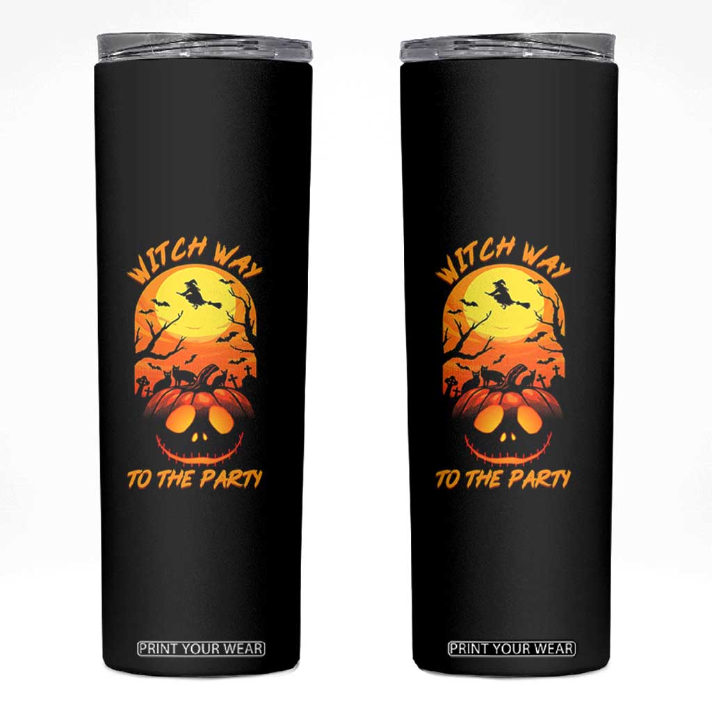 Halloween Witch Way To The Party Skinny Tumbler Black Cat Pumpkin TS12 Black Print Your Wear