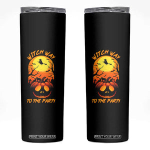 Halloween Witch Way To The Party Skinny Tumbler Black Cat Pumpkin TS12 Black Print Your Wear