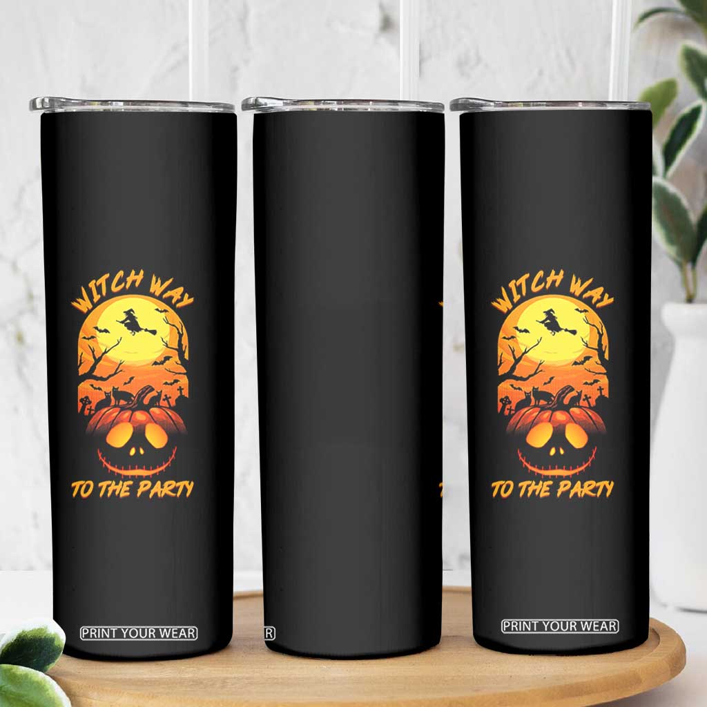 Halloween Witch Way To The Party Skinny Tumbler Black Cat Pumpkin TS12 Print Your Wear