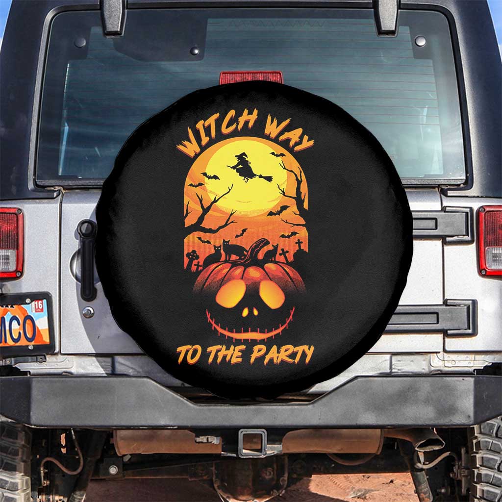 Halloween Witch Way To The Party Spare Tire Cover Black Cat Pumpkin TS12 No hole Black Print Your Wear