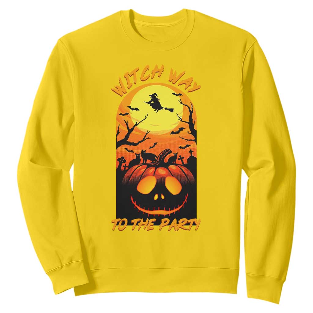 Halloween Witch Way To The Party Sweatshirt Black Cat Pumpkin TS12 Daisy Print Your Wear