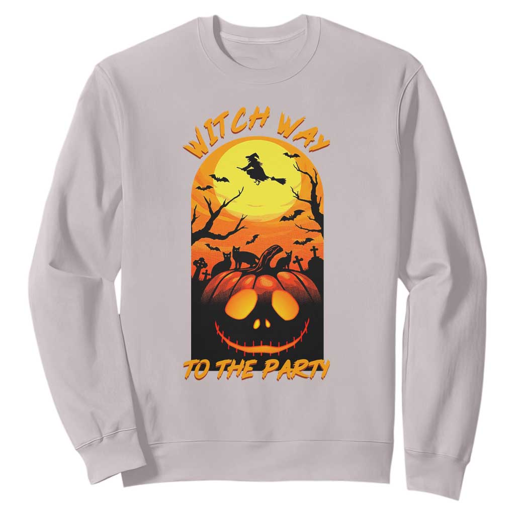 Halloween Witch Way To The Party Sweatshirt Black Cat Pumpkin TS12 Ice Gray Print Your Wear